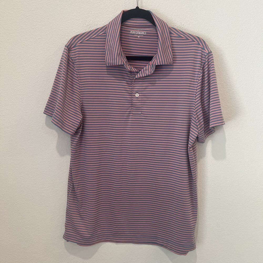 J.Crew Polo Shirt Mens Medium Pink Blue Striped Performance Golf CE838 Outdoors